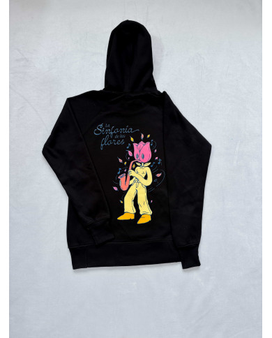 Hoodie negro tulipán saxofón